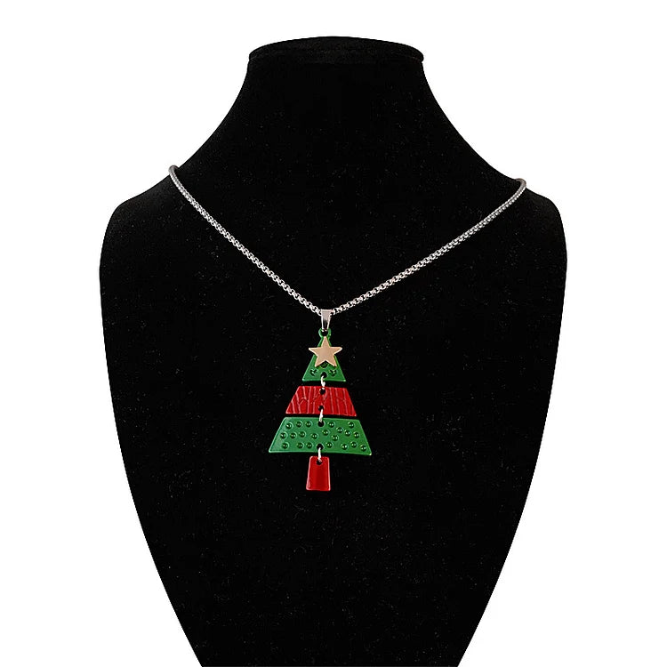 Vintage Christmas Tree Dangle Earrings & Necklace