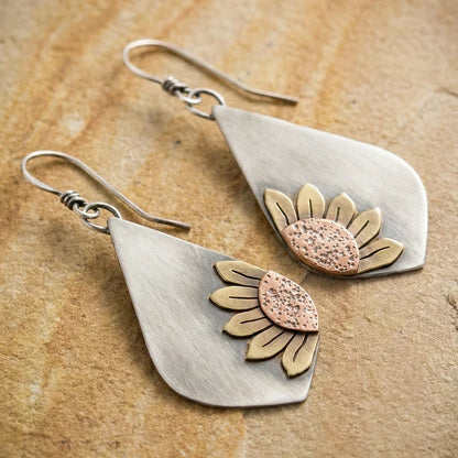 Bohemian sunflower pendant earrings