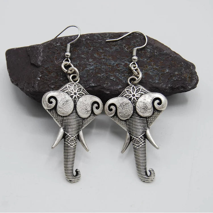 Vintage Silver Stylised Elephant Earrings
