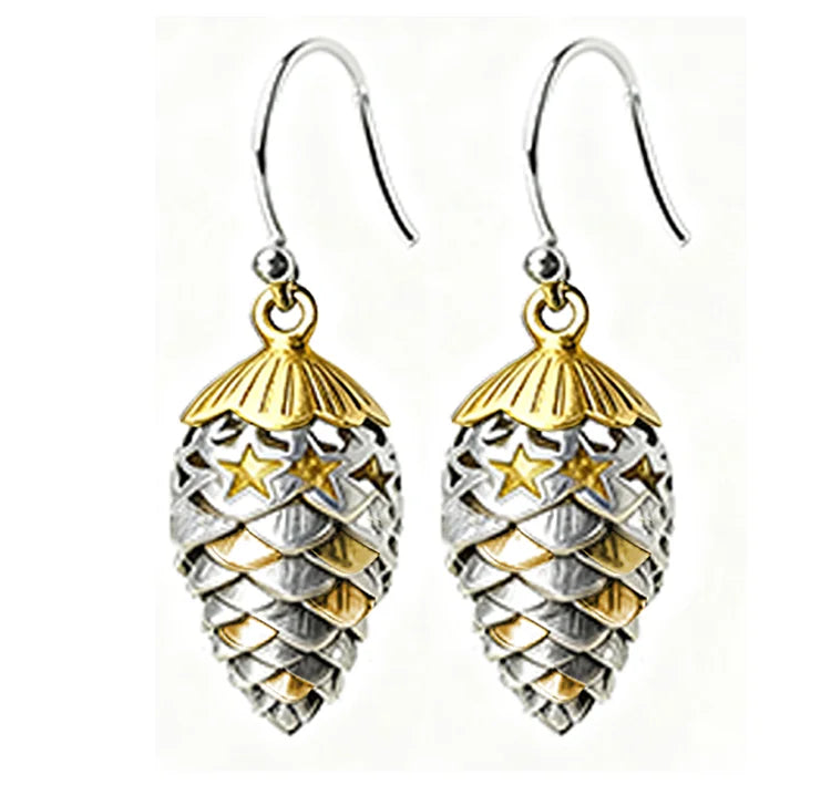 Christmas Double Color Pinecone Star Earrings