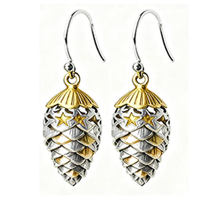 Christmas Double Color Pinecone Star Earrings