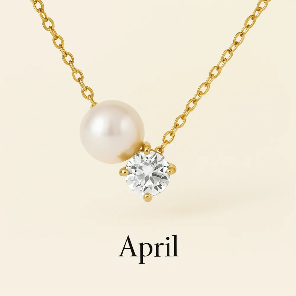 Pearl & Zircon Birthstone Pendant Necklace