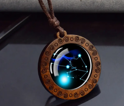 Zodiac sign necklace with more adjustable leather strap