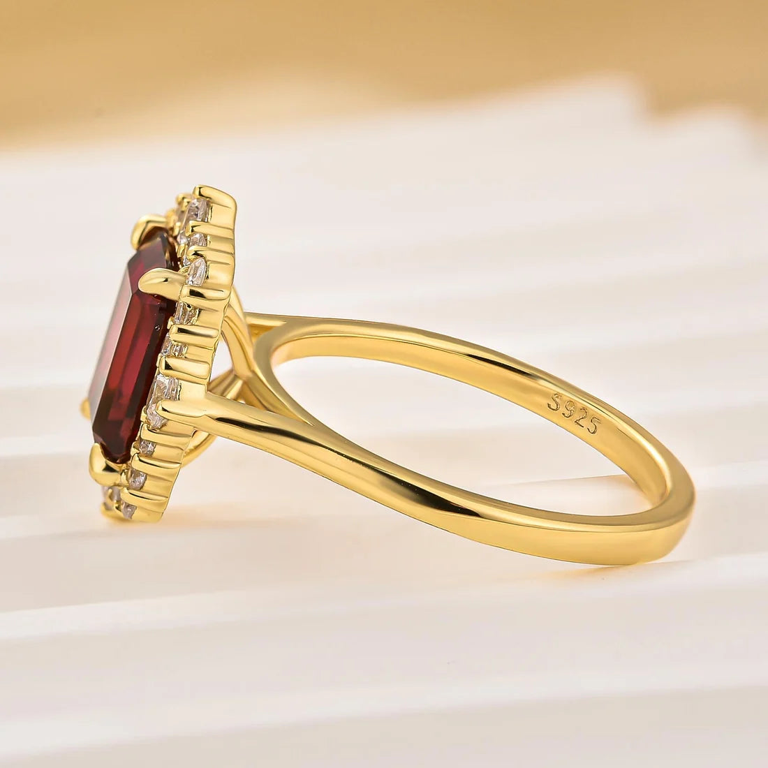 Emerald Cut Colorful Stone Halo Ring