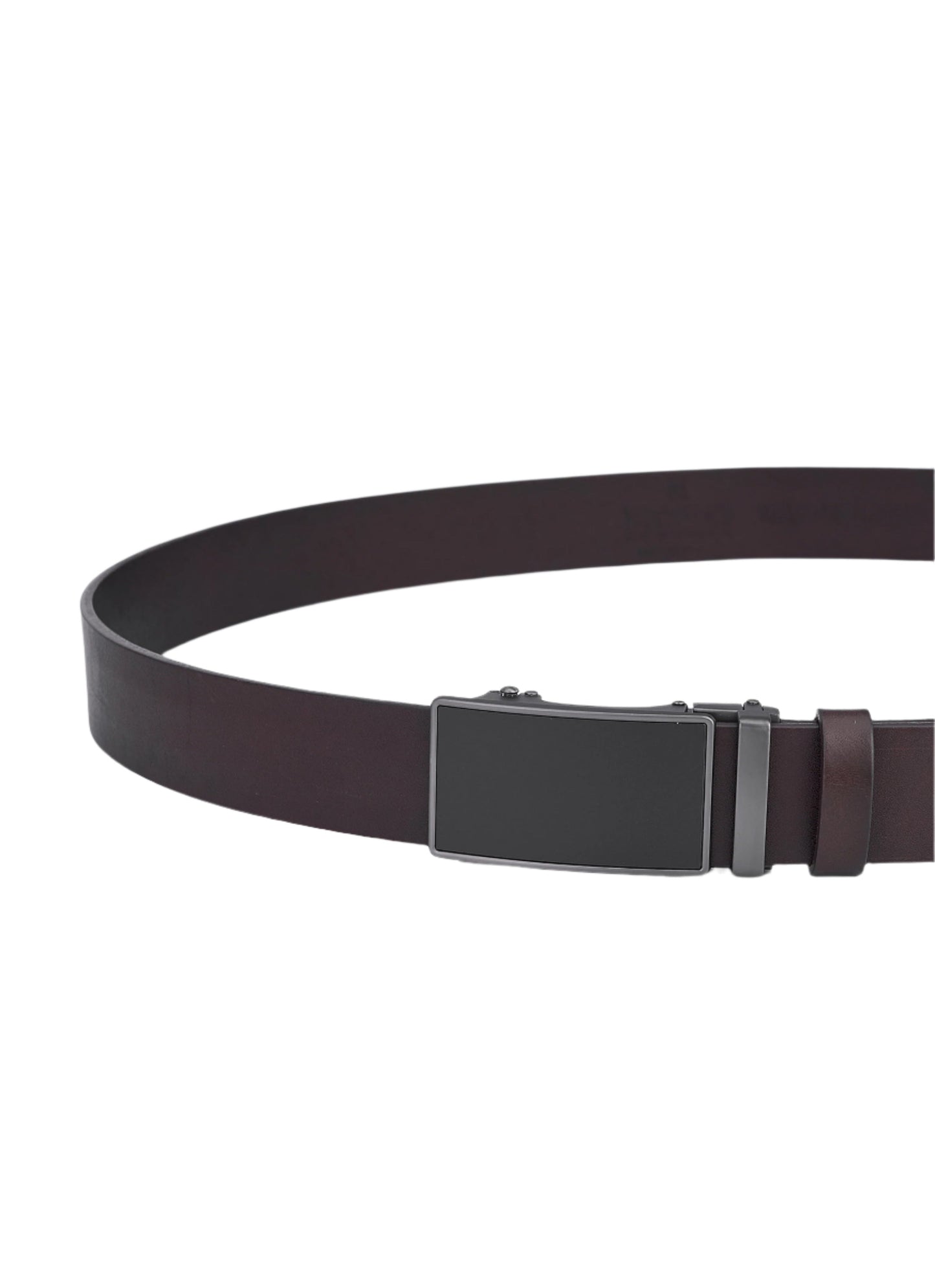 Brown Round Leather Belt with Automatic Closure