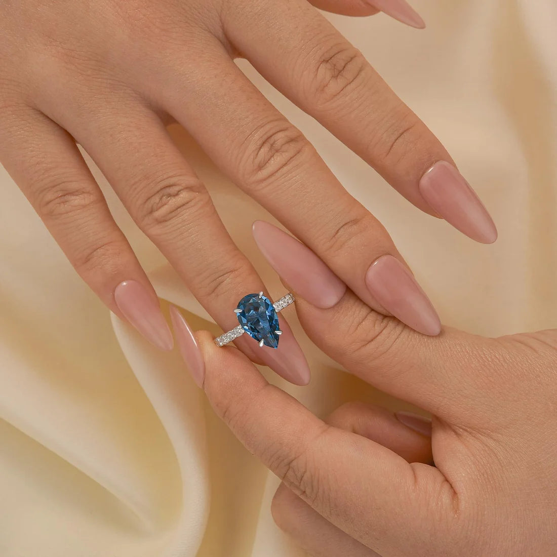 Pear Cut Blue Sapphire Engagement Ring