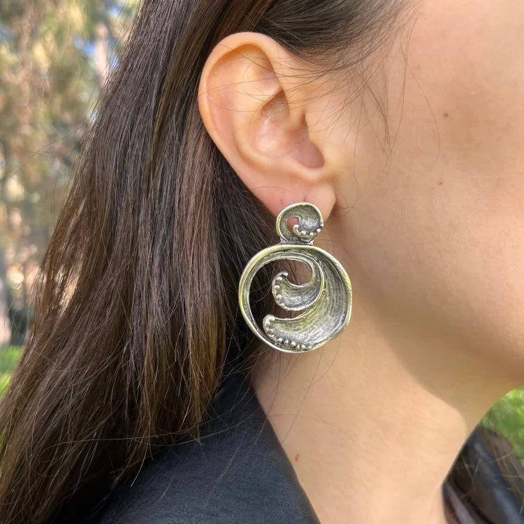 Vintage Bohemian Sea Waves Silver Earrings