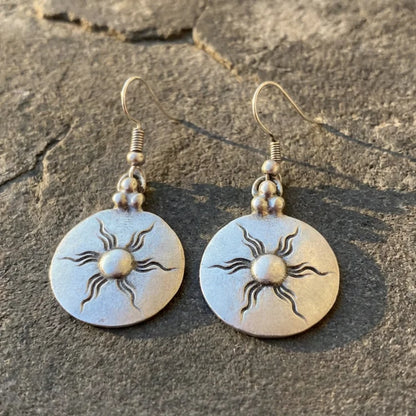 Vintage Boho Silver Sun Earrings
