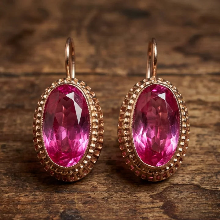 Vintage Red Crystal Rose Gold Earrings