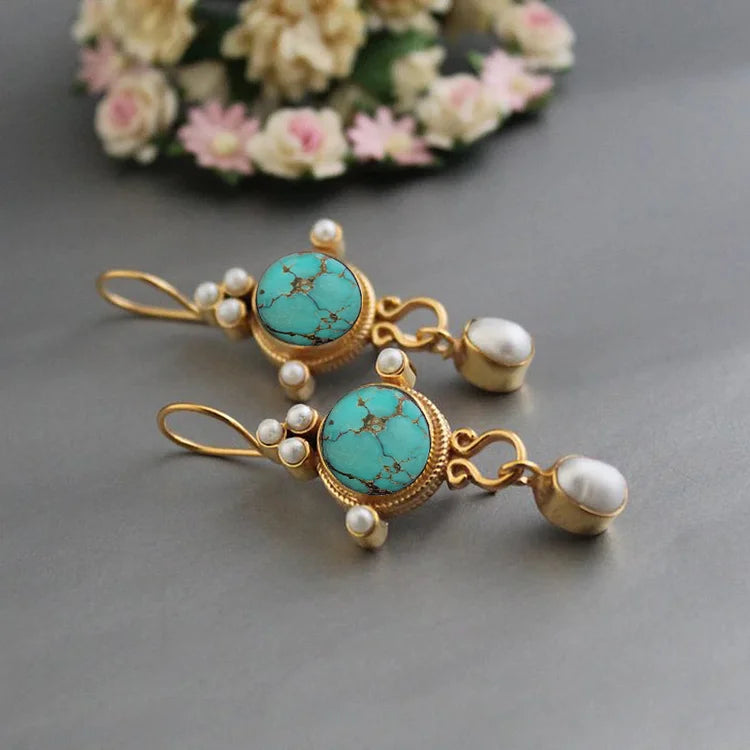 Vintage Gold And Pearl Turquoise Earrings