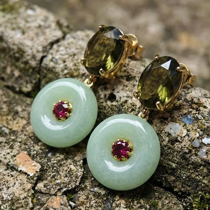Vintage Handcrafted Jade Circle Drop Earrings