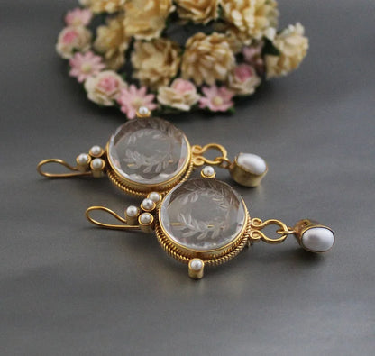 Vintage Round Grey & Pearl Earrings