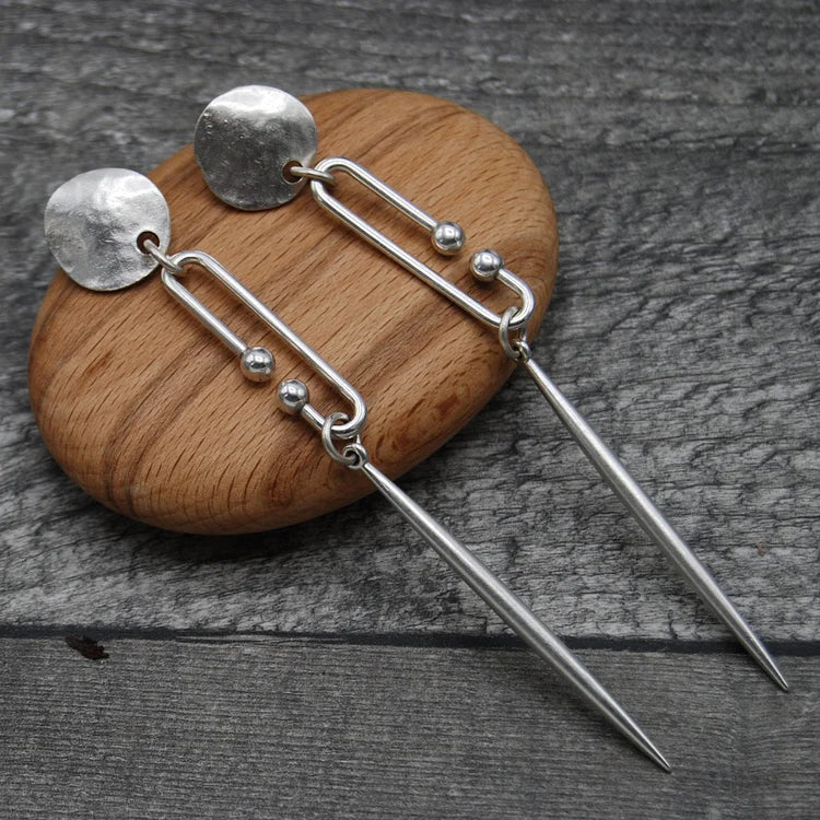 Antique Silver Long Drop Earrings