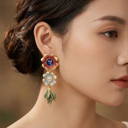 Vintage Enamel Flower Bouquet Earrings