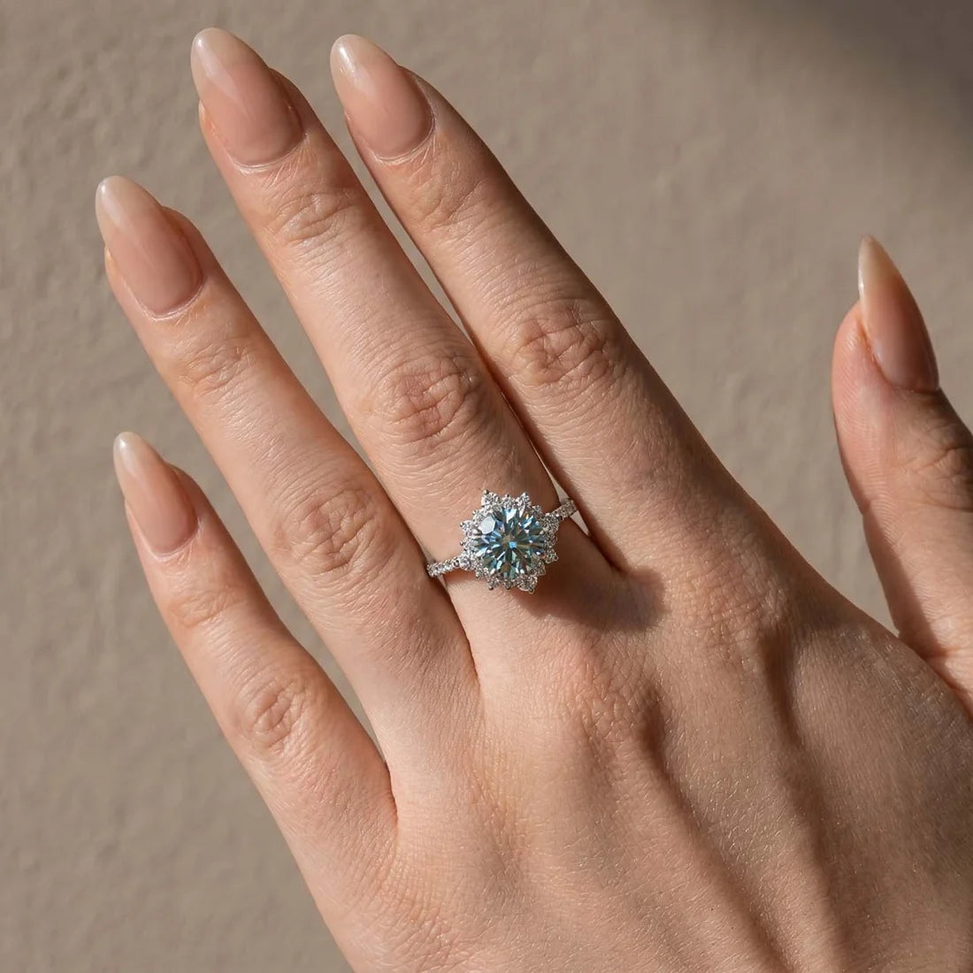 Snowflake Design Cyan Blue Engagement Ring