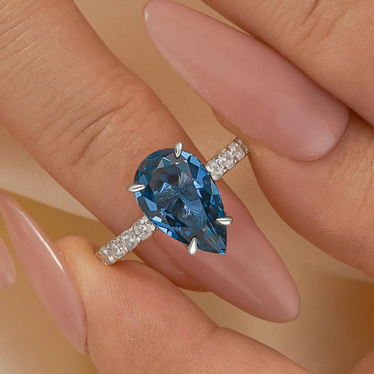 Pear Cut Blue Sapphire Engagement Ring