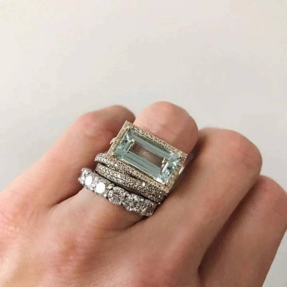 Vintage Turquoise Glass Stackable Ring Set