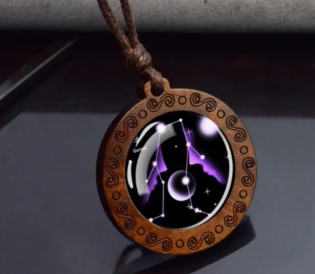 Zodiac sign necklace with more adjustable leather strap