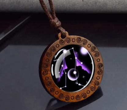 Zodiac sign necklace with more adjustable leather strap