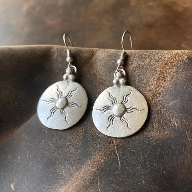 Vintage Boho Silver Sun Earrings