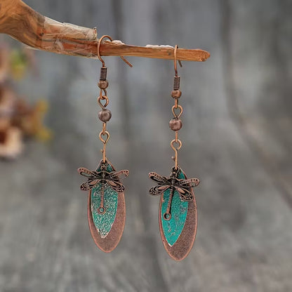Verdant Dragonfly Whisper Drop Earrings