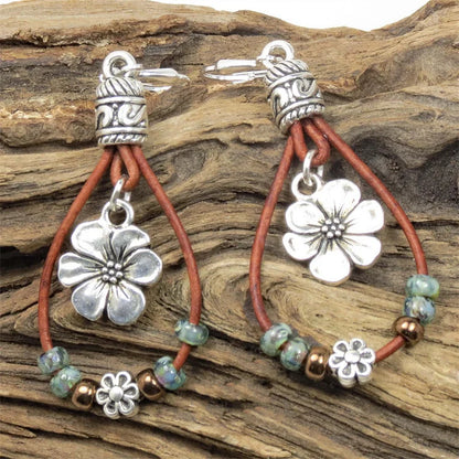 Bohemian Leather Cord Flower Earrings