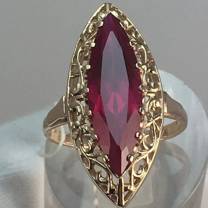 Oval Ring with Red Crystal and Gold