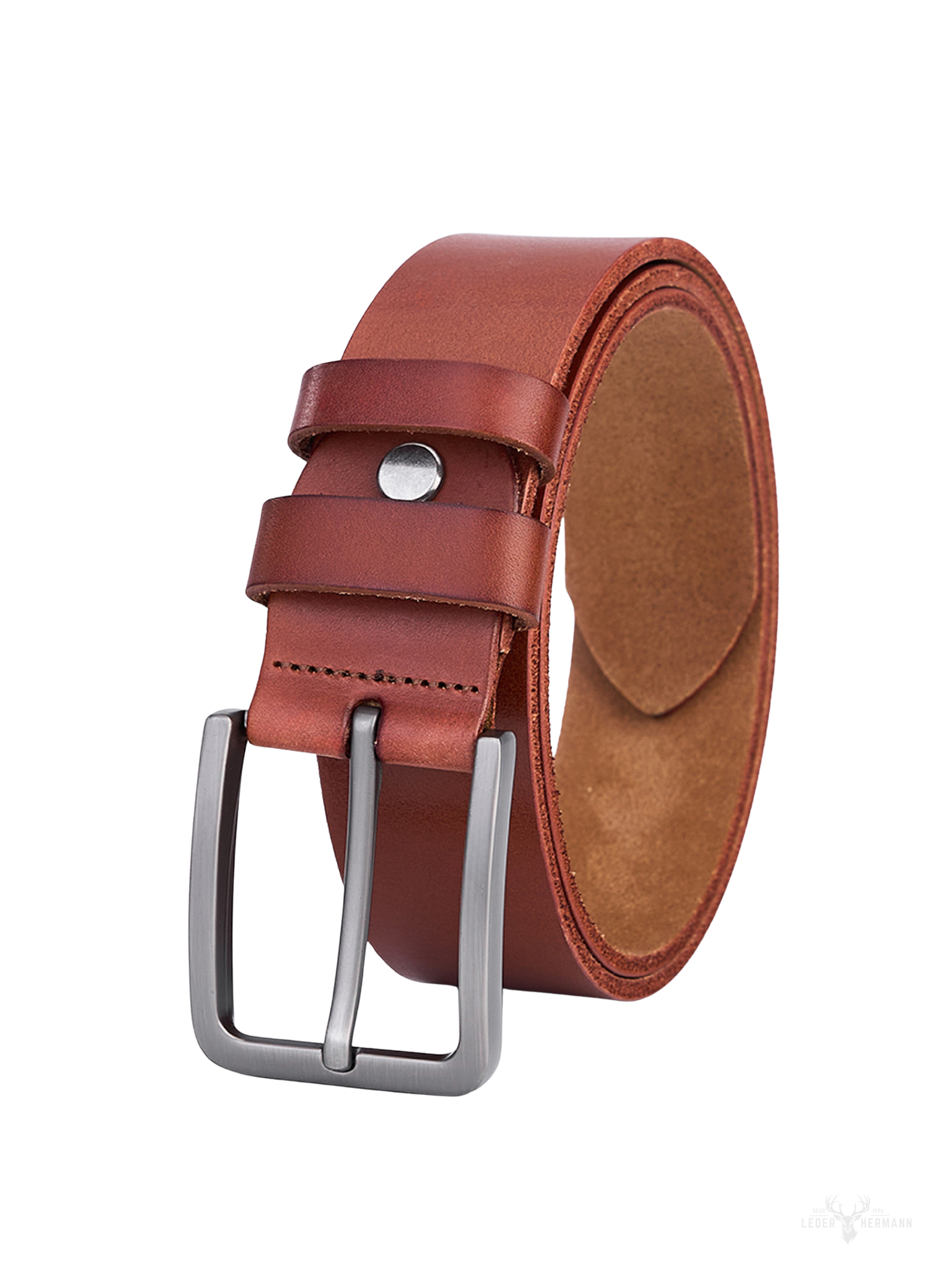 Stylish brown round leather belt for men