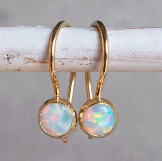 Timeless Gold Plated White Opal Earrings