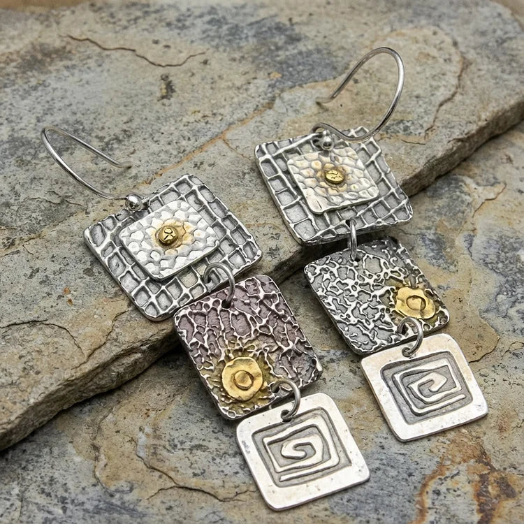 Vintage Boho Geometric Silver Earrings