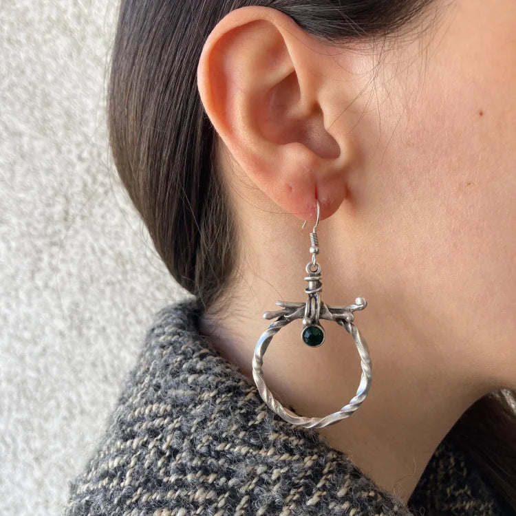 Vintage Bohemian Silver Round Zirconia Earrings