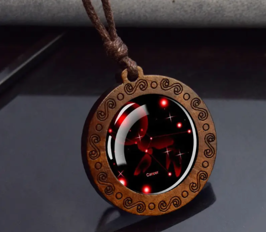 Zodiac sign necklace with more adjustable leather strap
