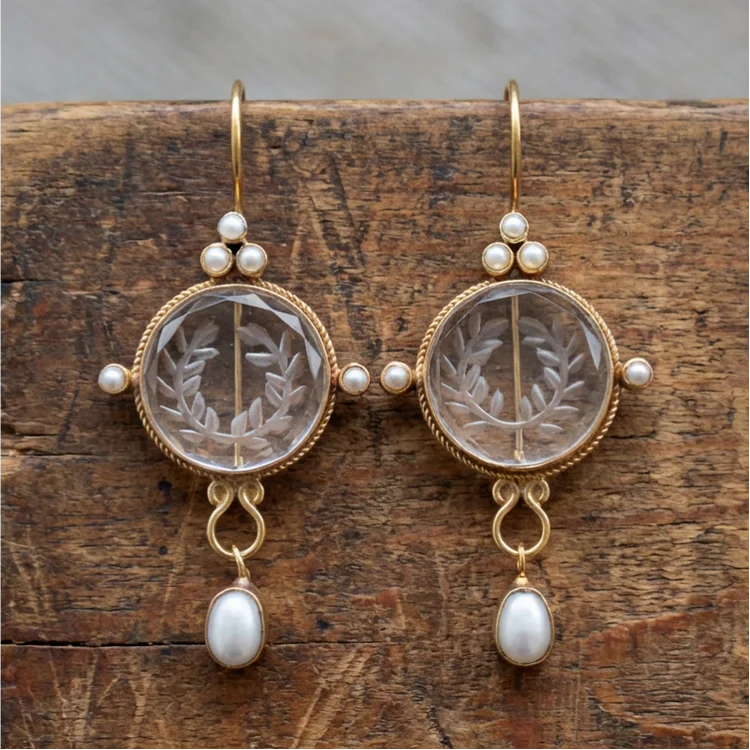 Vintage Round Grey & Pearl Earrings