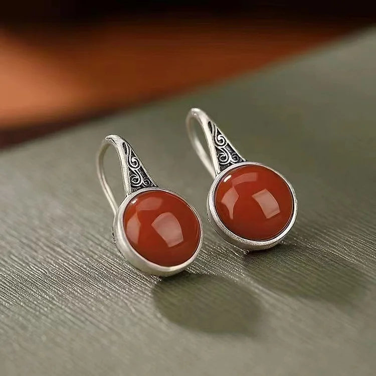 Red Agate Retro Earrings