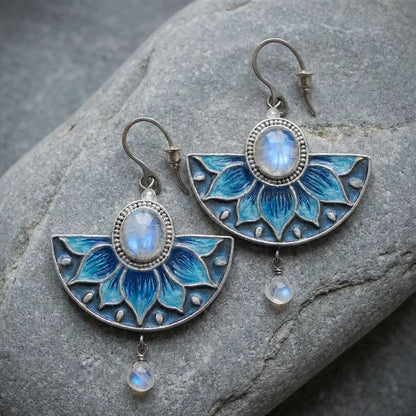 Blue Moonstone Lotus large fan-shaped Earrings
