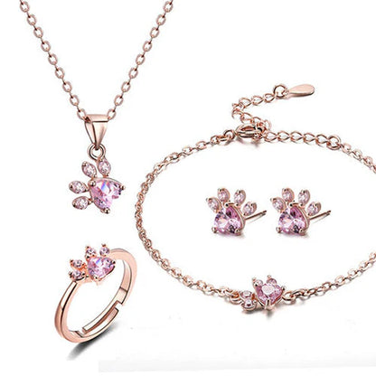 Rose Gold Paw Jewelry Set