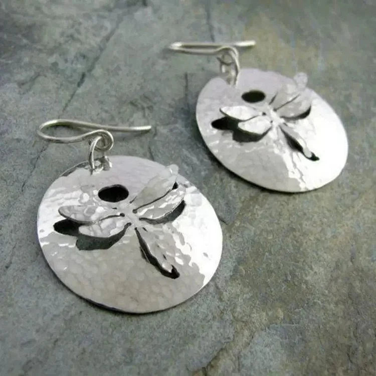 Vintage Circular Hollow Dragonfly Earrings
