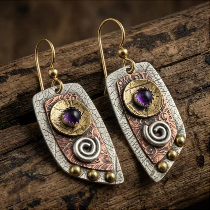 Vintage Bohemian Simple Irregular Shape Metal Engraved Earrings