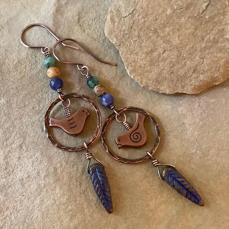 Vintage Bossy Turquoise Bird Earrings