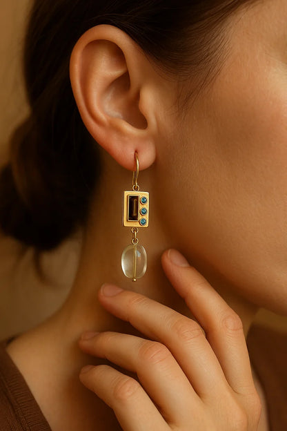 Vintage Natural Stone Golden Dangle Earrings