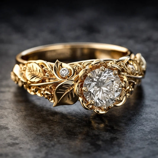 Golden Leaf Zirconia Ring