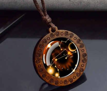 Zodiac sign necklace with more adjustable leather strap