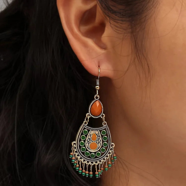 Vintage Court Style Geometric Beaded Dangle Earrings