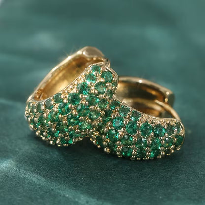 Vintage Style Green Zirconia Hoop Stud Clip Earrings