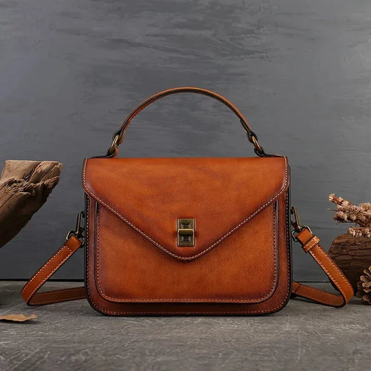 Elegant leather retro post bag for women