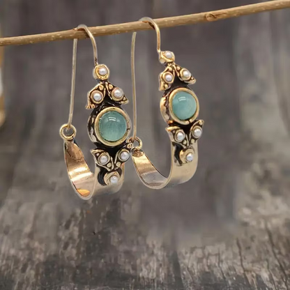 Vintage Mint Cabochon Pearl Hoops