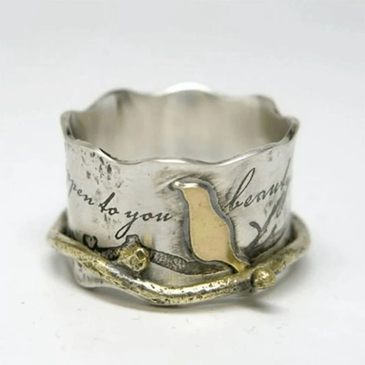Vintage Golden Bird Silver Ring