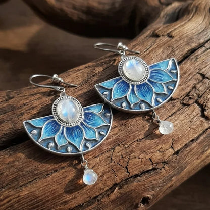 Blue Moonstone Lotus large fan-shaped Earrings
