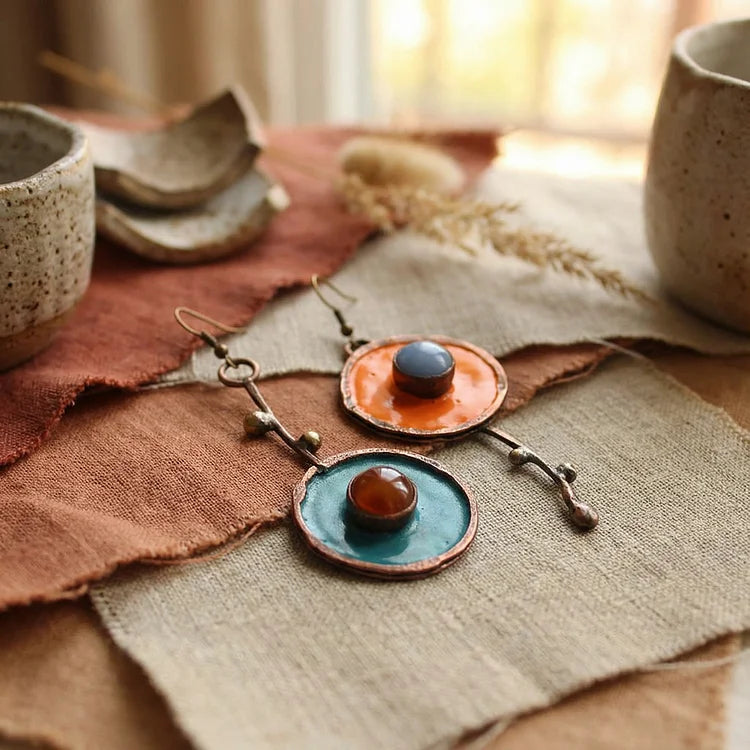 Vintage Asymmetrical Graffiti Antique Bronze Earrings