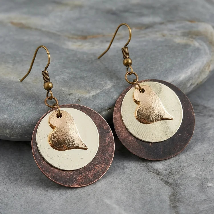 Vintage Bohemian Multilayer Love Heart Round Dangle Earrings